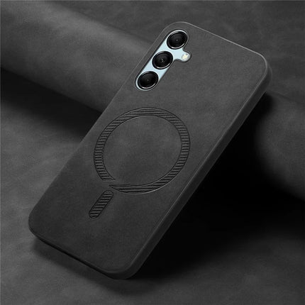 For Samsung Galaxy M14 5G Leather Back Case Compatible with MagSafe Skin-touch Phone Cover