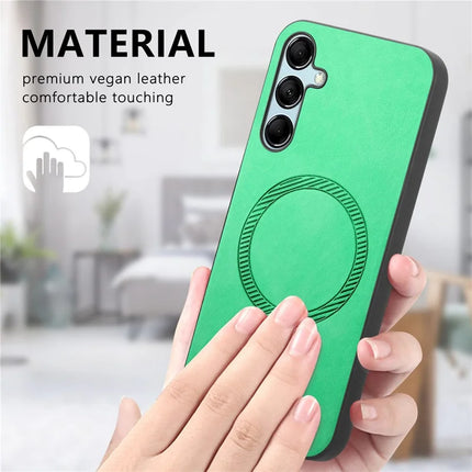 For Samsung Galaxy M14 5G Leather Back Case Compatible with MagSafe Skin-touch Phone Cover