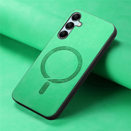 For Samsung Galaxy M14 5G Leather Back Case Compatible with MagSafe Skin-touch Phone Cover