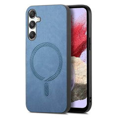 For Samsung Galaxy M34 5G Leather Back Case Compatible with MagSafe Skin-touch Phone Cover - Blue
