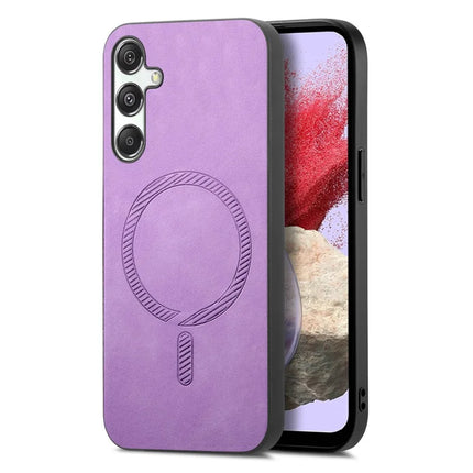 For Samsung Galaxy M34 5G Leather Back Case Compatible with MagSafe Skin-touch Phone Cover - Purple