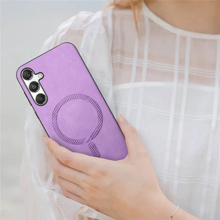 For Samsung Galaxy M34 5G Leather Back Case Compatible with MagSafe Skin-touch Phone Cover