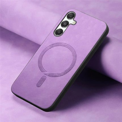For Samsung Galaxy M34 5G Leather Back Case Compatible with MagSafe Skin-touch Phone Cover