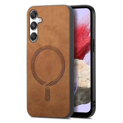 For Samsung Galaxy M34 5G Leather Back Case Compatible with MagSafe Skin-touch Phone Cover - Brown
