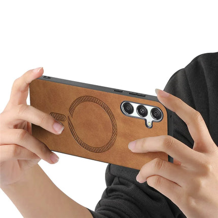 For Samsung Galaxy M34 5G Leather Back Case Compatible with MagSafe Skin-touch Phone Cover