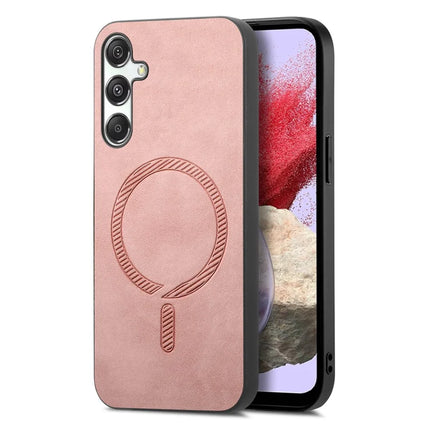 For Samsung Galaxy M34 5G Leather Back Case Compatible with MagSafe Skin-touch Phone Cover - Pink