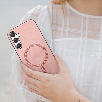 For Samsung Galaxy M34 5G Leather Back Case Compatible with MagSafe Skin-touch Phone Cover