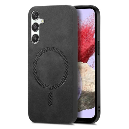 For Samsung Galaxy M34 5G Leather Back Case Compatible with MagSafe Skin-touch Phone Cover - Black