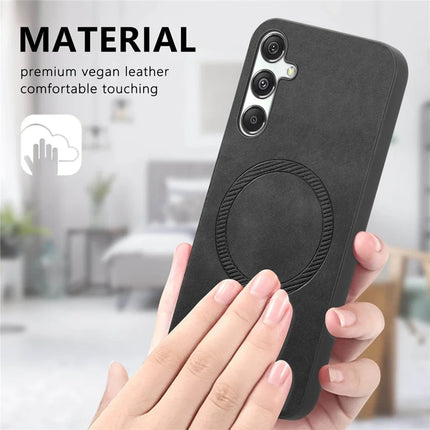 For Samsung Galaxy M34 5G Leather Back Case Compatible with MagSafe Skin-touch Phone Cover