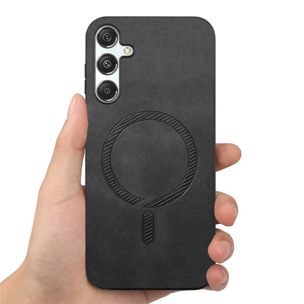 For Samsung Galaxy M34 5G Leather Back Case Compatible with MagSafe Skin-touch Phone Cover