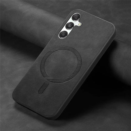 For Samsung Galaxy M34 5G Leather Back Case Compatible with MagSafe Skin-touch Phone Cover