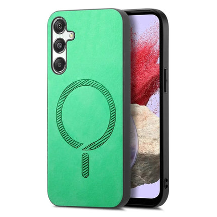 For Samsung Galaxy M34 5G Leather Back Case Compatible with MagSafe Skin-touch Phone Cover - Green