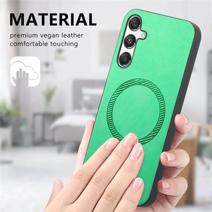 For Samsung Galaxy M34 5G Leather Back Case Compatible with MagSafe Skin-touch Phone Cover