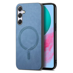 For Samsung Galaxy M54 5G Leather Back Case Compatible with MagSafe Skin-touch Phone Cover - Blue