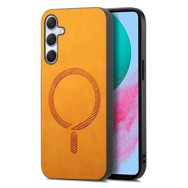 For Samsung Galaxy M54 5G Leather Back Case Compatible with MagSafe Skin-touch Phone Cover - Yellow