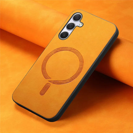 For Samsung Galaxy M54 5G Leather Back Case Compatible with MagSafe Skin-touch Phone Cover