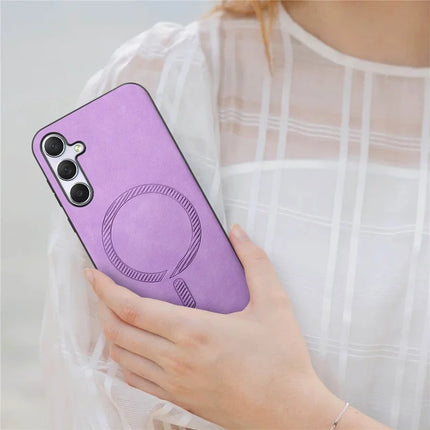 For Samsung Galaxy M54 5G Leather Back Case Compatible with MagSafe Skin-touch Phone Cover