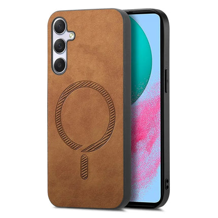For Samsung Galaxy M54 5G Leather Back Case Compatible with MagSafe Skin-touch Phone Cover - Brown
