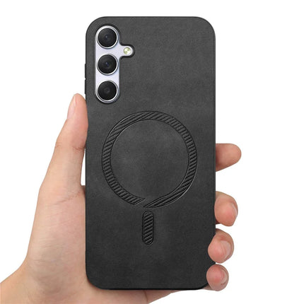 For Samsung Galaxy M54 5G Leather Back Case Compatible with MagSafe Skin-touch Phone Cover