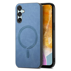 For Samsung Galaxy F15 5G Leather Back Case Compatible with MagSafe Skin-touch Phone Cover - Blue