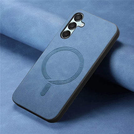 For Samsung Galaxy F15 5G Leather Back Case Compatible with MagSafe Skin-touch Phone Cover