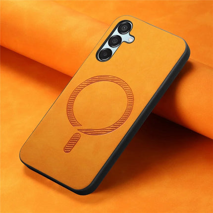 For Samsung Galaxy F15 5G Leather Back Case Compatible with MagSafe Skin-touch Phone Cover