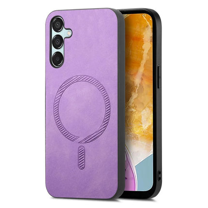 For Samsung Galaxy F15 5G Leather Back Case Compatible with MagSafe Skin-touch Phone Cover - Purple