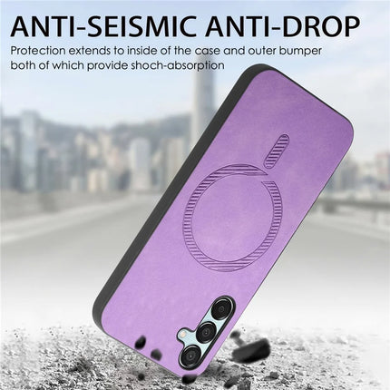 For Samsung Galaxy F15 5G Leather Back Case Compatible with MagSafe Skin-touch Phone Cover