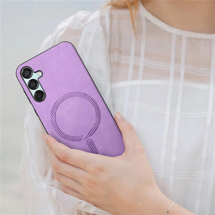 For Samsung Galaxy F15 5G Leather Back Case Compatible with MagSafe Skin-touch Phone Cover