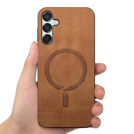For Samsung Galaxy F15 5G Leather Back Case Compatible with MagSafe Skin-touch Phone Cover