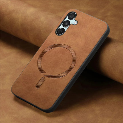 For Samsung Galaxy F15 5G Leather Back Case Compatible with MagSafe Skin-touch Phone Cover