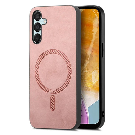 For Samsung Galaxy F15 5G Leather Back Case Compatible with MagSafe Skin-touch Phone Cover - Pink