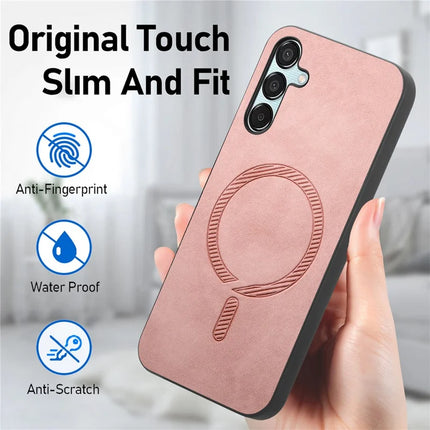 For Samsung Galaxy F15 5G Leather Back Case Compatible with MagSafe Skin-touch Phone Cover