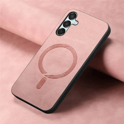 For Samsung Galaxy F15 5G Leather Back Case Compatible with MagSafe Skin-touch Phone Cover