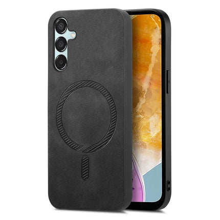 For Samsung Galaxy F15 5G Leather Back Case Compatible with MagSafe Skin-touch Phone Cover - Black