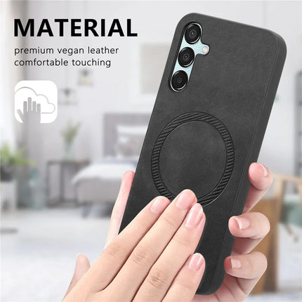 For Samsung Galaxy F15 5G Leather Back Case Compatible with MagSafe Skin-touch Phone Cover