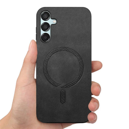 For Samsung Galaxy F15 5G Leather Back Case Compatible with MagSafe Skin-touch Phone Cover