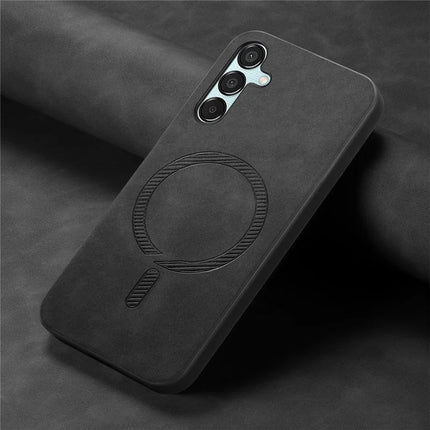 For Samsung Galaxy F15 5G Leather Back Case Compatible with MagSafe Skin-touch Phone Cover