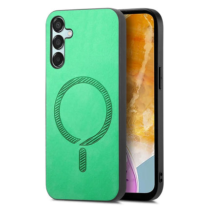 For Samsung Galaxy F15 5G Leather Back Case Compatible with MagSafe Skin-touch Phone Cover - Green