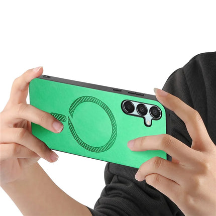 For Samsung Galaxy F15 5G Leather Back Case Compatible with MagSafe Skin-touch Phone Cover