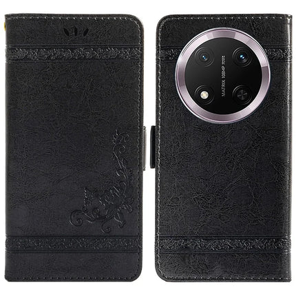 For Honor Magic7 Lite 5G / X9c 5G / X60 Pro 5G Leather Case Flower Imprint Wallet Phone Cover with Side Buckle - Black