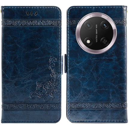 For Honor Magic7 Lite 5G / X9c 5G / X60 Pro 5G Leather Case Flower Imprint Wallet Phone Cover with Side Buckle - Blue