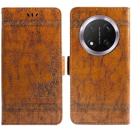 For Honor Magic7 Lite 5G / X9c 5G / X60 Pro 5G Leather Case Flower Imprint Wallet Phone Cover with Side Buckle - Brown