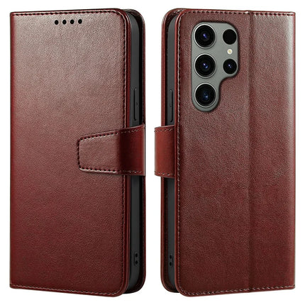 For Samsung Galaxy S23 Ultra Case Stand Card Holder Wallet Leather Phone Cover - Brown