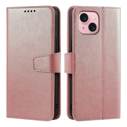 For iPhone 14 Case Stand Card Holder Wallet Leather Phone Cover - Rose Gold
