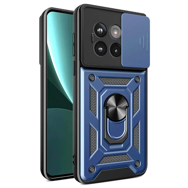 Phone Case For OnePlus 13R 5G  /  Ace 5 Pro 5G  /  Ace 5 5G PC + TPU Kickstand Phone Cover with Slide Camera Lid - Blue