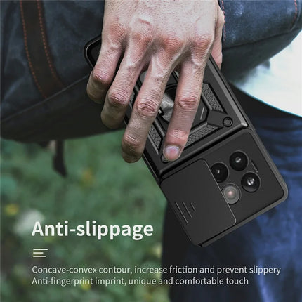 Phone Case For OnePlus 13R 5G  /  Ace 5 Pro 5G  /  Ace 5 5G PC + TPU Kickstand Phone Cover with Slide Camera Lid