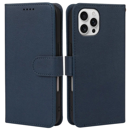 For iPhone 16 Pro Leather Case Wallet Stand Magnetic Closure Phone Cover - Blue