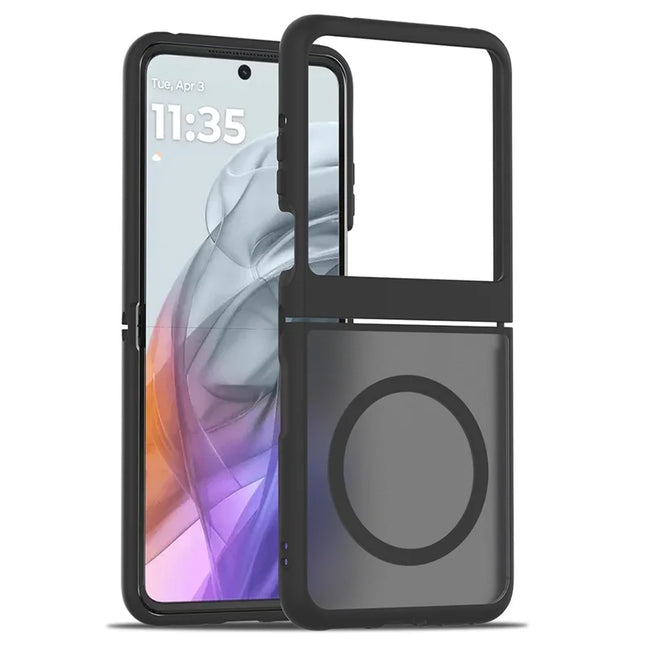 For Motorola Razr 50 5G / Razr 2024 5G Case Compatible with MagSafe TPU Frame Acrylic Back Phone Cover Skin Touch - Black