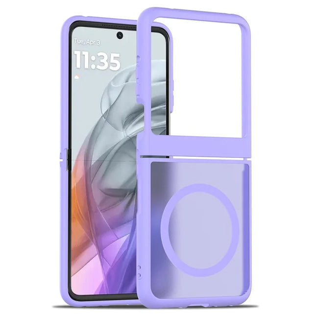 For Motorola Razr 50 5G / Razr 2024 5G Case Compatible with MagSafe TPU Frame Acrylic Back Phone Cover Skin Touch - Purple